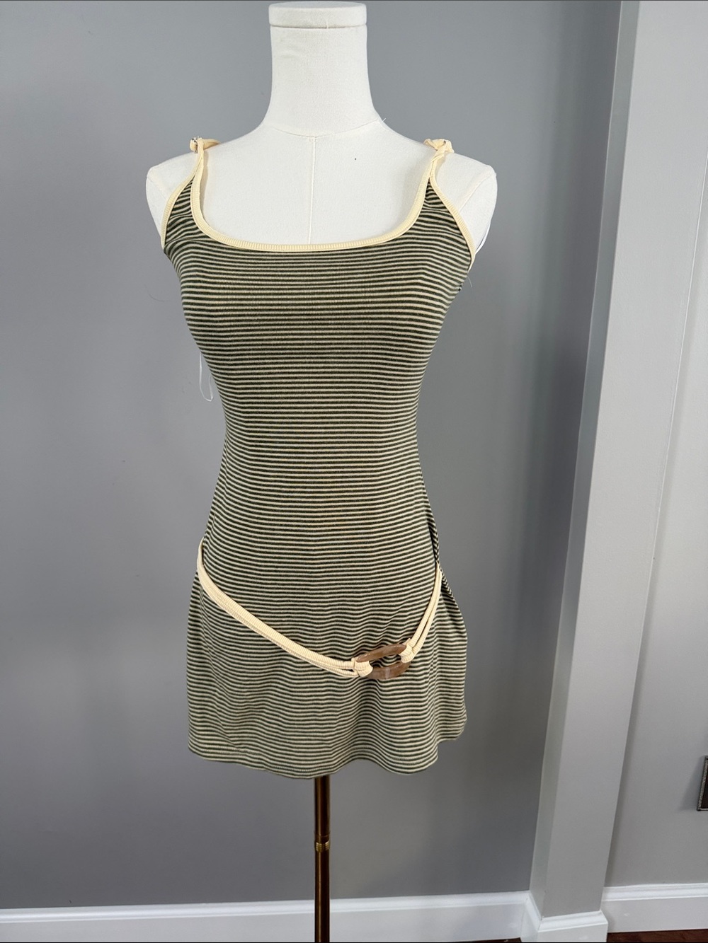 TIGER MIST Striped Knit Slip Dress with Cream Trim